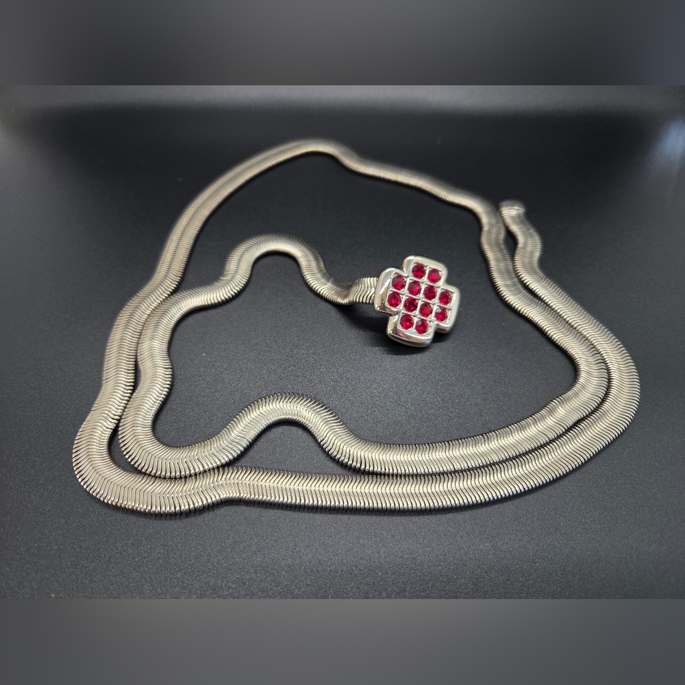 Vintage chain slinky belt with red rhinestone buckle